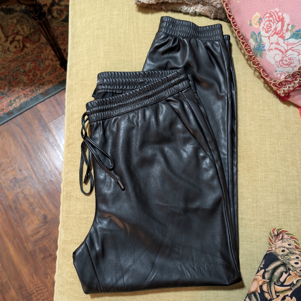Banana Republic Vegan Leather Jogger Pants | Black | Size M